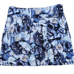 HIGH FIFTH STRETCHY NAVY BLUE Tan FLORAL PRINT PULL ON SKORT Skirt Sz 18